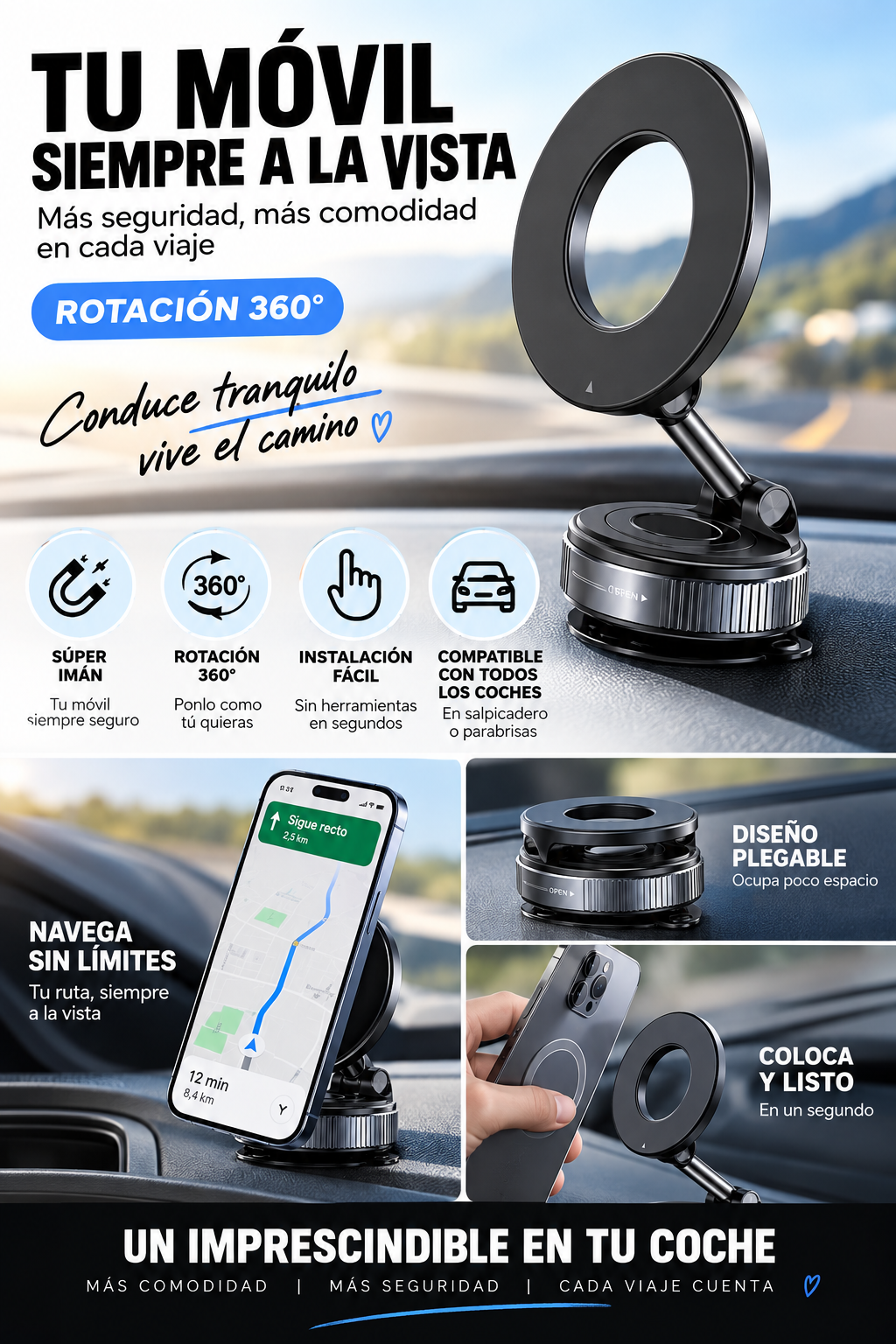 Soporte Magnético 360° para Coche | Sujeción Ultra Fuerte