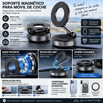 Soporte Magnético 360° para Coche | Sujeción Ultra Fuerte